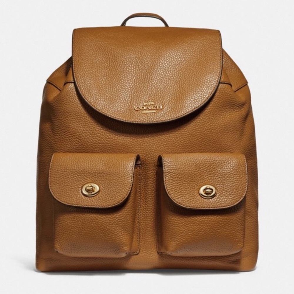 NWT COACH Billie Large Leather Backpack New with Tags Saddle Color